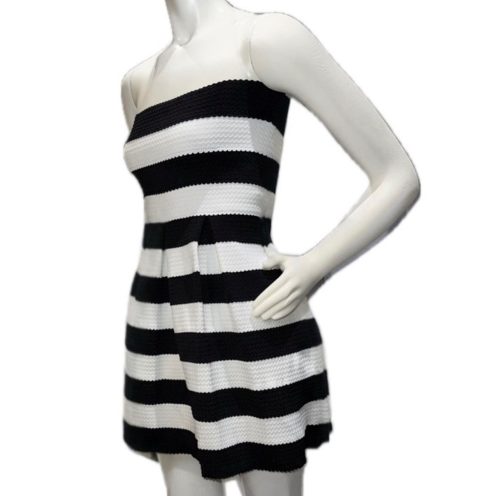 👗⚫️ DOE & RAE Black White Striped A-Line Mini Dress | Sleeveless Preppy, Size S